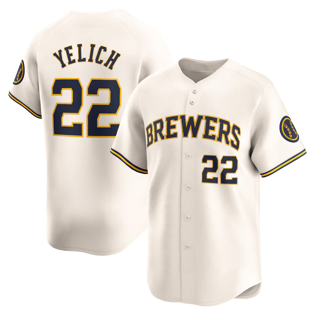 M.Brewers #22 Christian Yelich Cream Home Limited Player Jersey