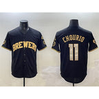 M.Brewers #11 Jackson Chourio Black Gold With Home Patch Limited Stitched Jersey