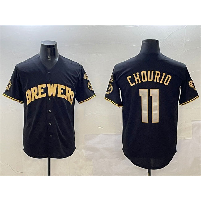 M.Brewers #11 Jackson Chourio Black Gold With Home Patch Limited Stitched Jersey