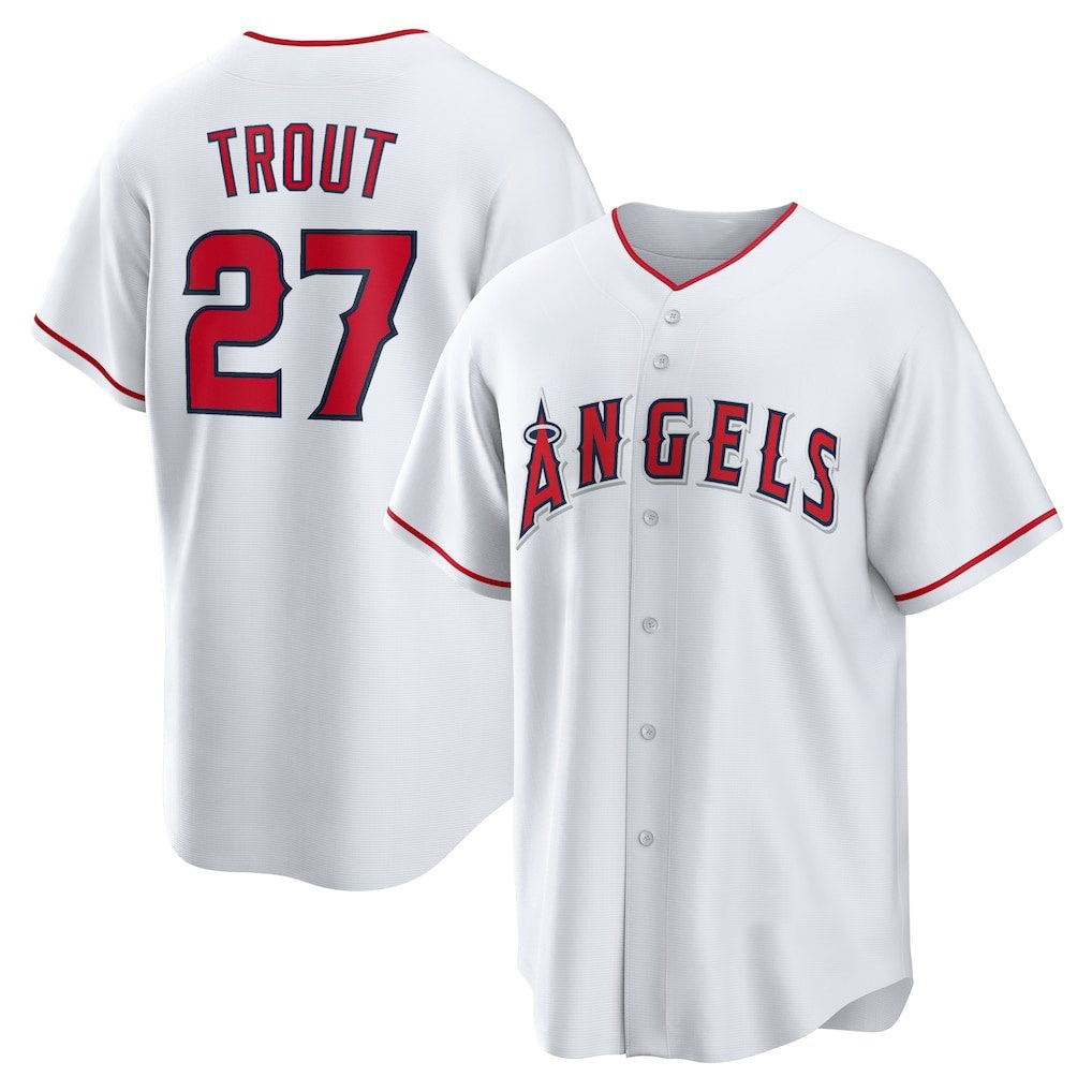 LA.Angels #27 Mike Trout Number White Home Replica Player Name Jersey