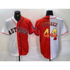 H.Astros #44 Yordan Alvarez White Orange Split Stitched 2  Jersey