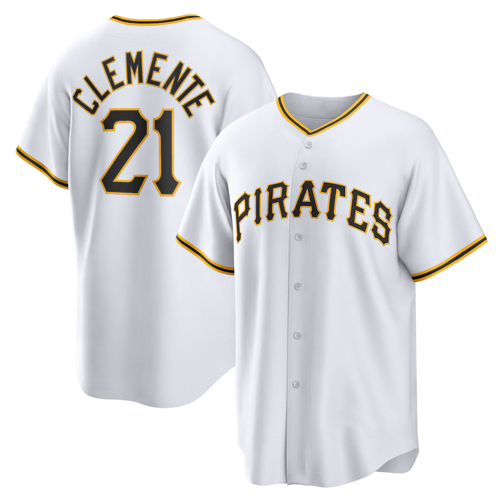 P.Pirates #21 Roberto Clemente White Home Replica Player Name Jersey