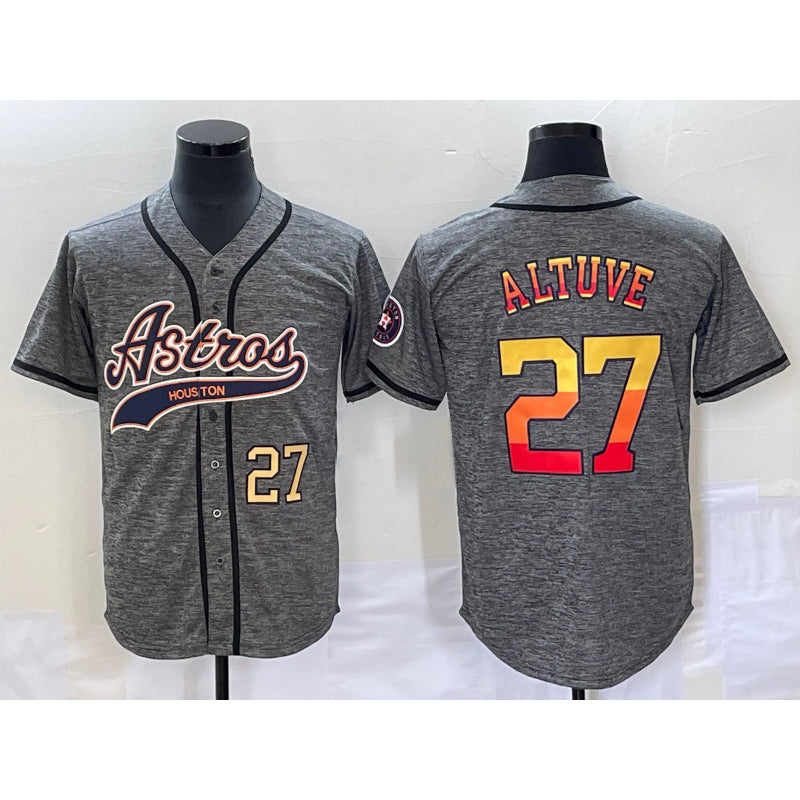 H.Astros #27 Jose Altuve Number Grey Gridiron Cool Base Stitched  Jersey