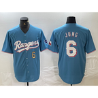 T.Rangers #6 Josh Jung Number Light Blue Team Logo Cool Base Jersey