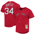 BR.Sox #34 David Ortiz Mitchell & Ness Red Cooperstown Collection Mesh Batting Practice Button-Up Jersey