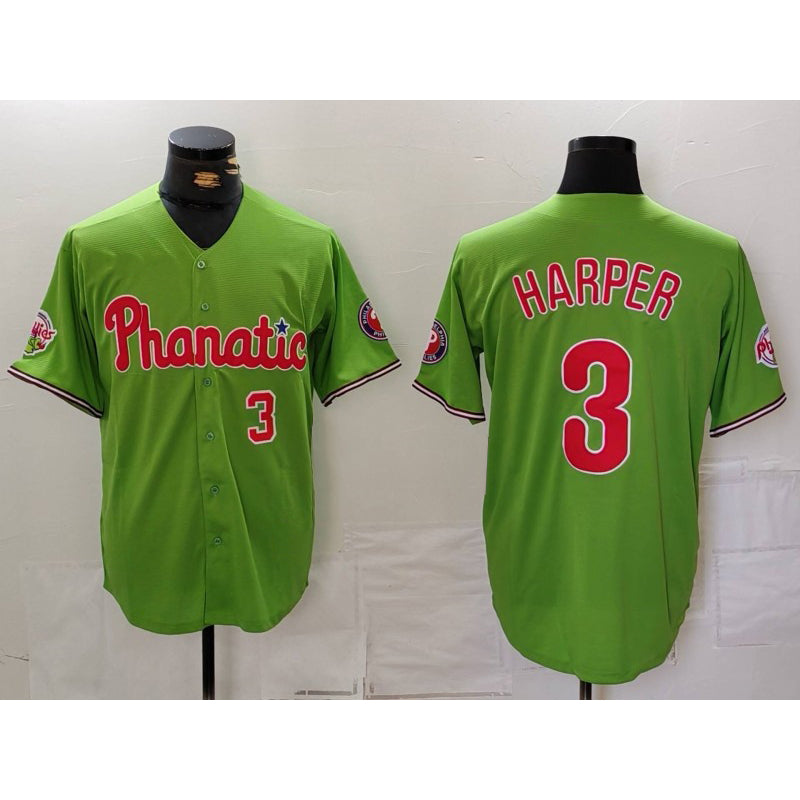 P.Phillies #3 Bryce Harper Number Green With Patch Stitched Cool Base Jersey