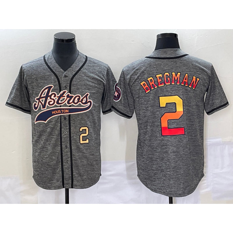 H.Astros #2 Alex Bregman Number Grey Gridiron Cool Base Stitched  Jersey