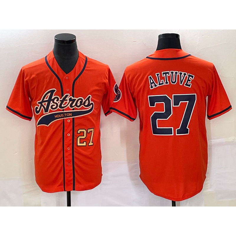 H.Astros #27 Jose Altuve Number White Orange Split Stitched  Jersey