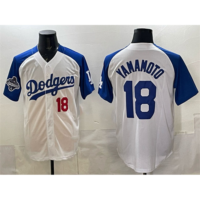 LA.Dodgers #18 Yoshinobu Yamamoto White Royal 2025 World Series Champions Patch Limited Stitched Jersey