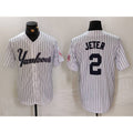NY.Yankees #2 Derek Jeter White Pinstripe Fashion Cool Base 3 Jersey