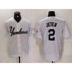 NY.Yankees #2 Derek Jeter White Pinstripe Fashion Cool Base 3 Jersey