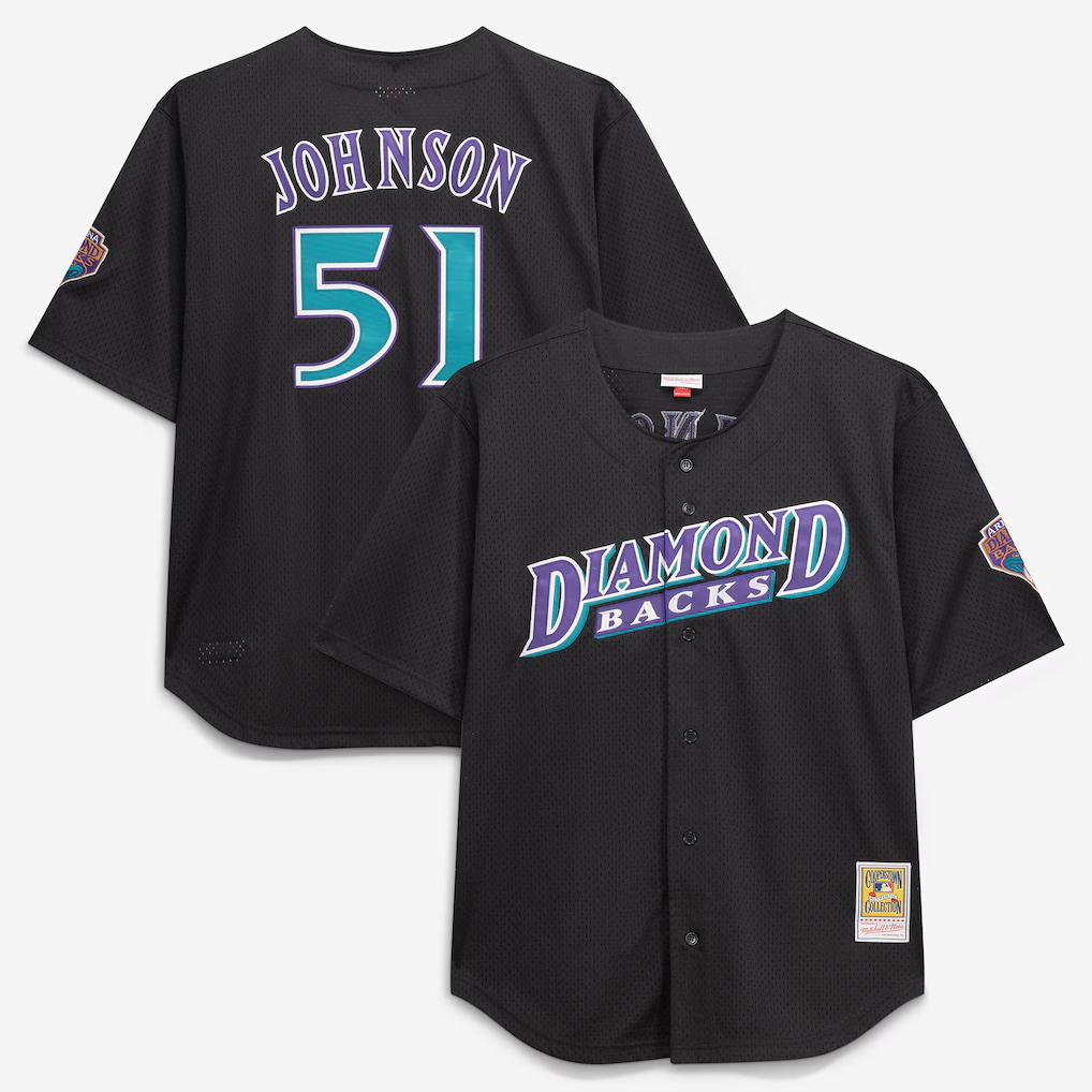 A.Diamondbacks #51 Randy Johnson Mitchell & Ness Black Big & Tall Cooperstown Mesh Batting Practice Jersey