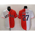 H.Astros #27 Jose Altuve White Orange Blue Number Split 2 Stitched  Jersey