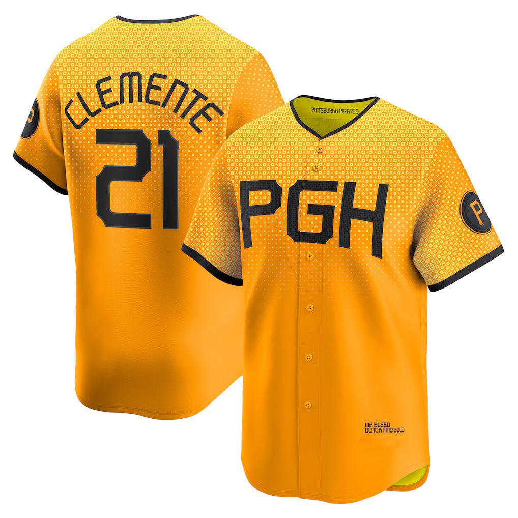 P.Pirates #21 Roberto Clemente Gold City Connect Limited Player Jersey