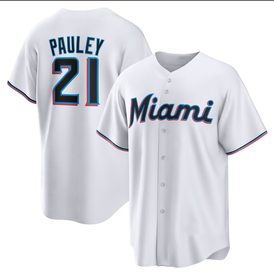 M.Marlins #21 Graham Pauley White Home Replica Jersey