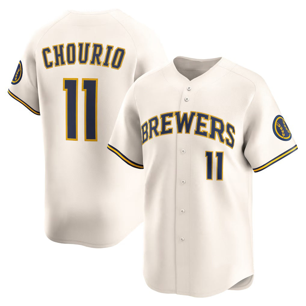 M.Brewers #11 Jackson Chourio Cream Home Limited Jersey