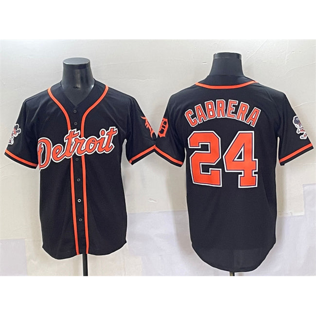 D.Tigers #24 Miguel Cabrera Black With Patch Cool Base Stitched Jersey