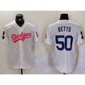 LA.Dodgers #50 Mookie Betts White Pink Vin & Kobe Patch Stitched 1 Stitched Jersey