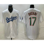 LA.Dodgers #17 Shohei Ohtani White Green Stitched Cool Base Jersey