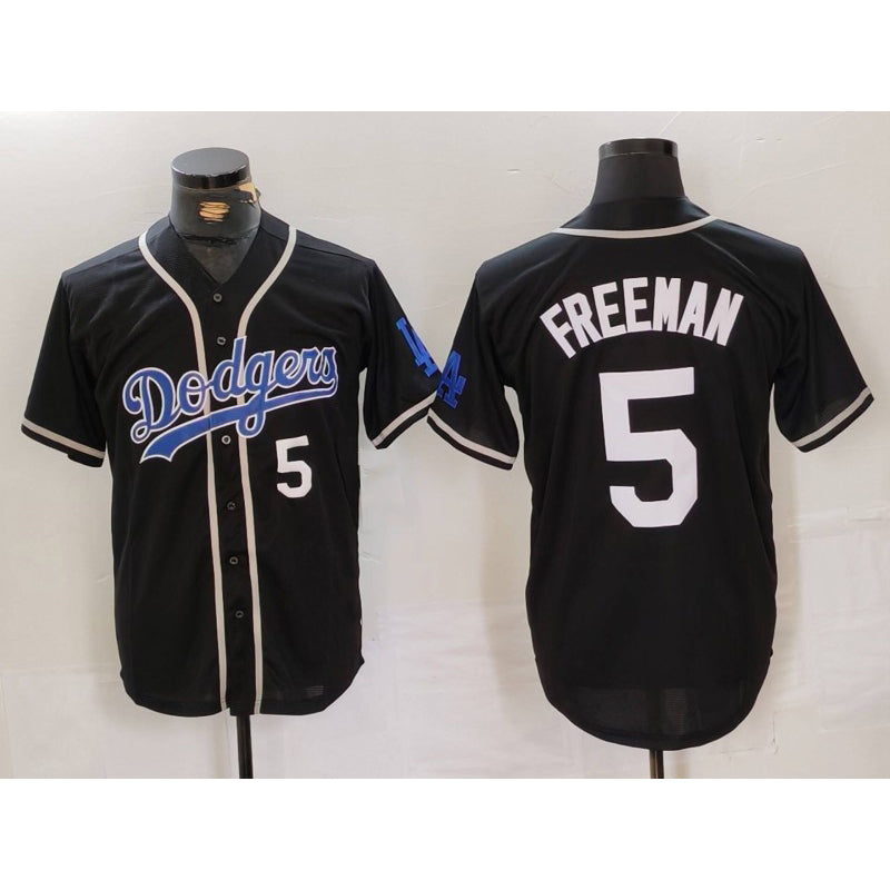 LA.Dodgers #5 Freddie Freeman Number Black Cool Base With Patch Stitched Jersey