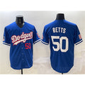 LA.Dodgers #50 Mookie Betts Royal With American Flag Patch Limited Stitched Jersey