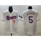 T.Rangers #5 Corey Seager Number White 2023 World Series Champions Cool Base 2 Jersey