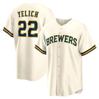 M.Brewers #22 Christian Yelich White Home Replica Jersey