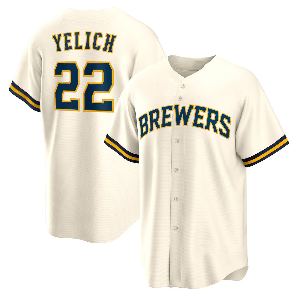 M.Brewers #22 Christian Yelich White Home Replica Jersey
