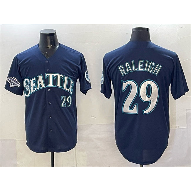 S.Mariners #29 Cal Raleigh Navy With 2025 AL West Division Champions Patch Limited Stitched jersey