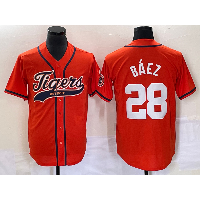 D.Tigers #28 Javier Baez Orange Cool Base Stitched Jersey