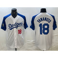LA.Dodgers #18 Yoshinobu Yamamoto Number White Blue Fashion Stitched Cool Base Limited Jersey