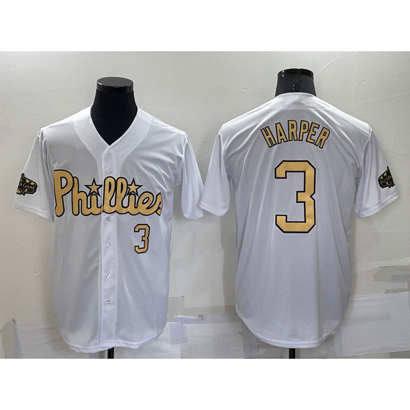 P.Phillies #3 Bryce Harper Number White 2022 All Star Stitched Cool Base Jersey