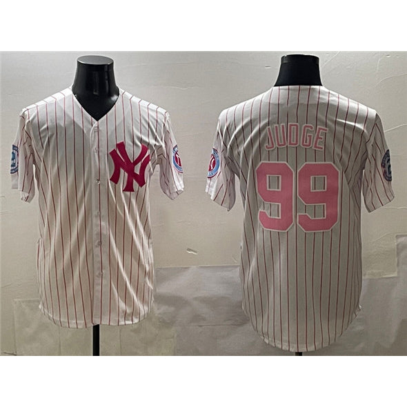 NY.Yankees #99 Aaron Judge Pink With Patch Limited Stitched  Jersey