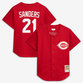 C.Reds cdql-#21 Deion Sanders Red Cooperstown Mesh Batting Practice Button-Up Jersey