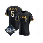 T.Rangers #5 Corey Seager Black Gold 2023 World Series Flex Base Stitched  Jersey