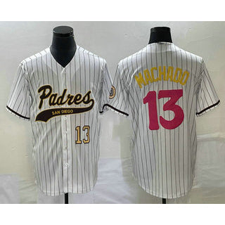 SD.Padres #13 Manny Machado Number White Pinstripe 2023 City Connect Cool Base Stitched Jersey