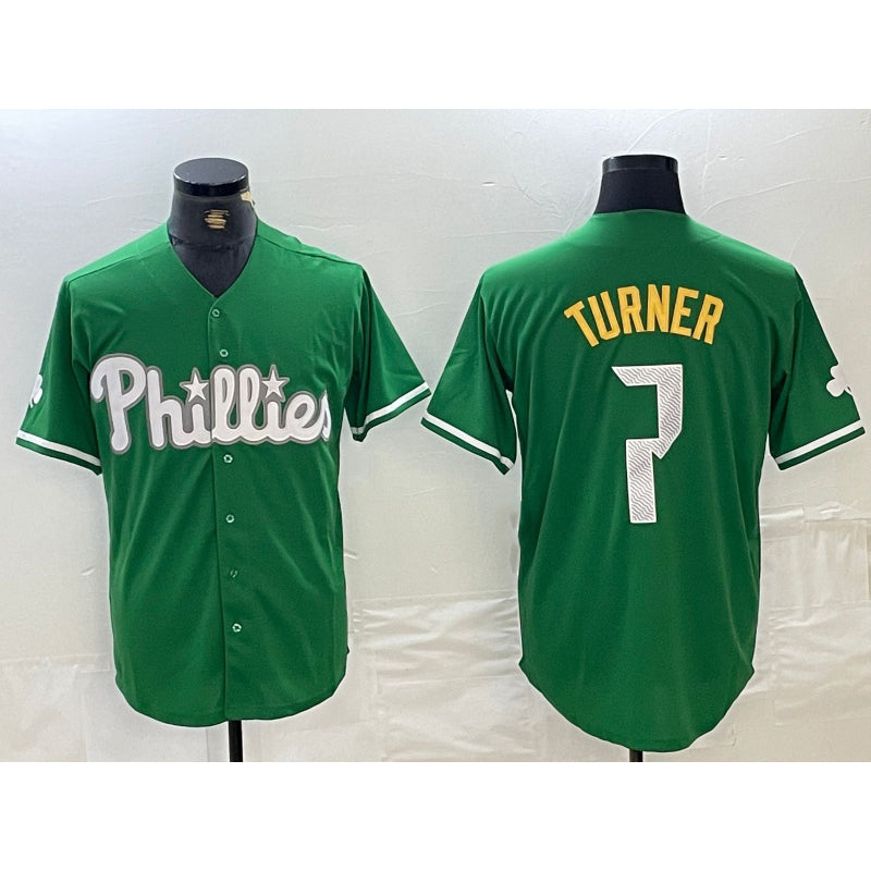 P.Phillies #7 Trea Turner Green Cool Base Jersey