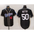 LA.Dodgers #50 Mookie Betts Number Black White Cool Base 2 Stitched Jersey