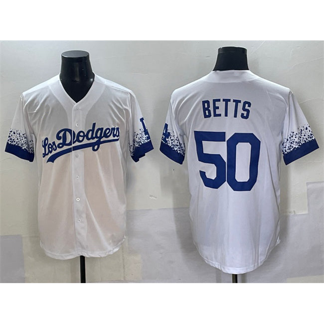 LA.Dodgers #50 Mookie Betts White City Connect Cool Base Stitched Jersey