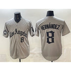 LA.Dodgers #8 Enrique Hernandez Grey LA Gothic Style With 2025 World Series Champions Patch Limited Stitched Jersey