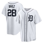 D.Tigers #28 Javier Baez White Home Replica Player Jersey