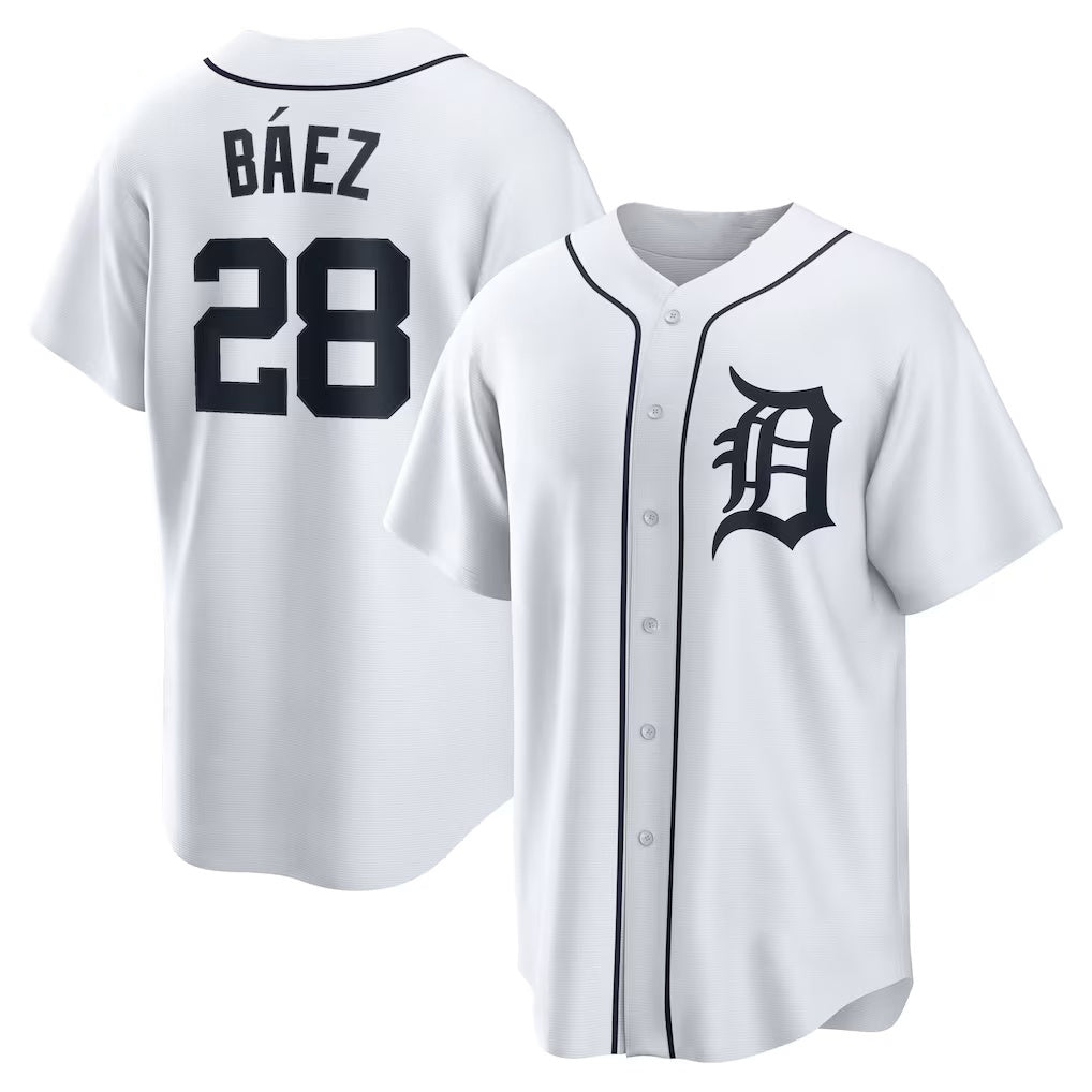D.Tigers #28 Javier Baez White Home Replica Player Jersey