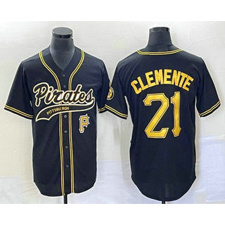 P.Pirates #21 Roberto Clemente Black Number Cool Base Stitched  Jersey