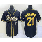 P.Pirates #21 Roberto Clemente Black Number Cool Base Stitched  Jersey