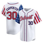 D.Tigers #30 Kerry Carpenter White 2025 Independence Day Vapor Premier Limited Stitched Jersey