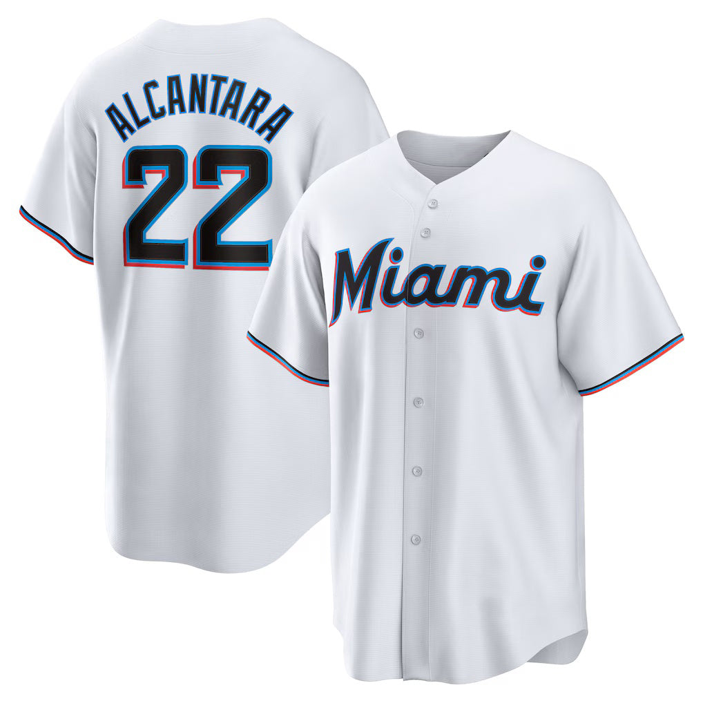 M.Marlins #22 Sandy Alcantara White Replica Player Jersey