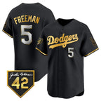 LA.Dodgers #5 Freddie Freeman Black Gold With Jackie Robinson Patch Limited Stitched Jersey
