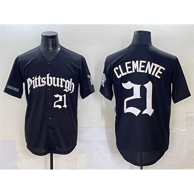 P.Pirates #21 Roberto Clemente Black 'Gothic Steel City Edition' Vapor Limited Stitched  Jersey