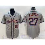 H.Astros #27 Jose Altuve Number Grey With Patch Stitched MLB Cool Base Jersey