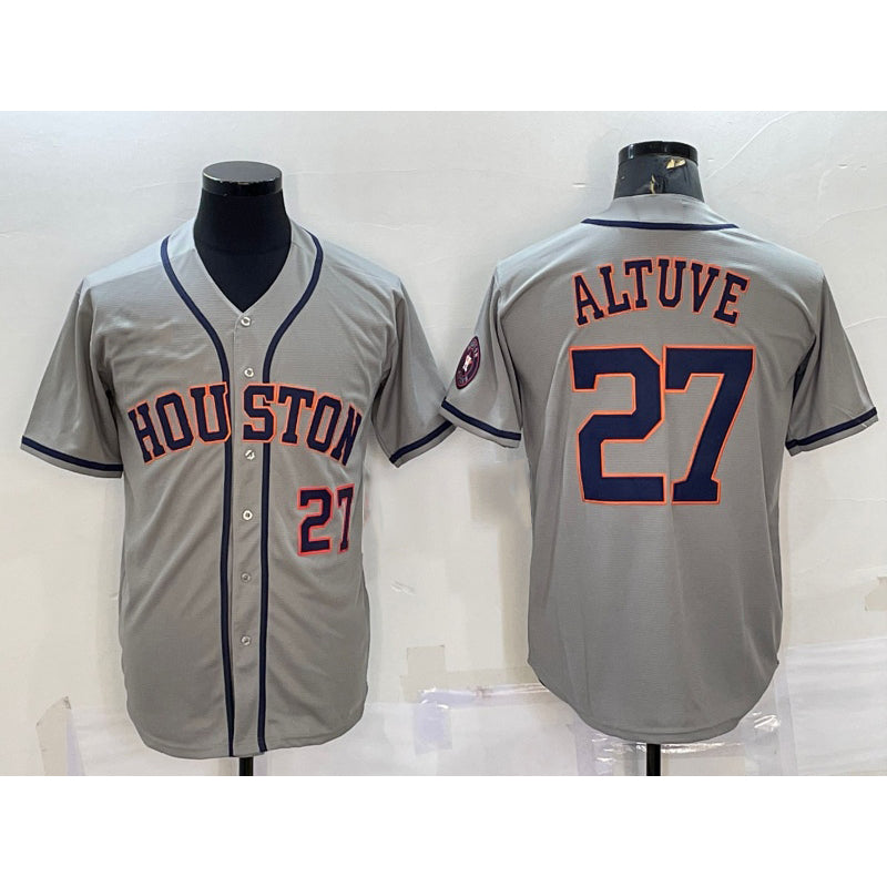 H.Astros #27 Jose Altuve Number Grey With Patch Stitched MLB Cool Base Jersey